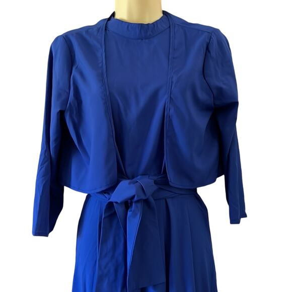 Blue Lightweight High Low Maxi Dress with Bolero Jacket and Tie Belt Size 14 - Picture 2 of 16